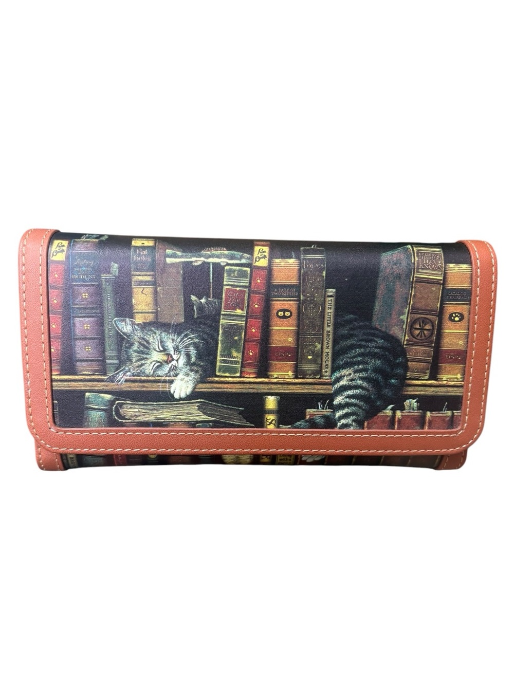 Charles Wysocki Classic Tails Women's Trifold Wallet Cat Books Bookshelf Reader